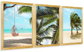 Gario Sada plagátov Morská pláž - 3 dielna Farba rámu: Rustikálna, Veľkosť: 135 x 63 cm