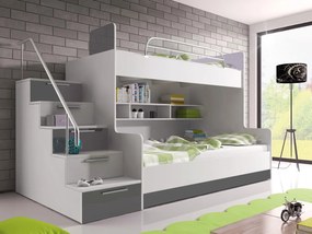 Poschodová posteľ Paradise II, Farby: biela / biely lesk + šedý lesk, Strana: pravá