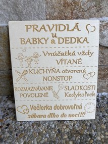 Tabuľka Pravidlá u babky a dedka 11 - 20 cm - text na želanie
