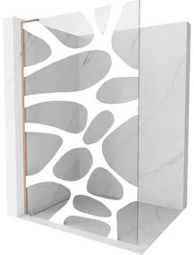 Mexen Kioto L, sprchová zástena Walk-In 120 x 200 cm, 8mm číre sklo biely vzor, medený matný profil, 800-120-103-65-85