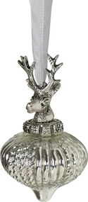 Strieborná antik sklenená vianočná banka s jeleňom Deer - Ø 8*12 cm