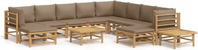 vidaXL 12-dielna sada záhradného nábytku, vankúše vo farbe taupe, bambus
