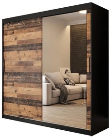 Skriňa Old Wood T2 200 Čierna/Old Style/zrkadlo