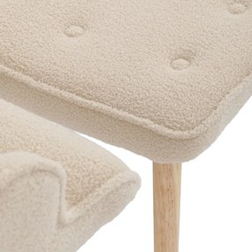 Relaxačné kreslo ušiak ROMEO II + taburet — masívne drevo, látka bouclé, prírodná / krémová