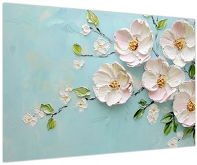 Obraz - Kvietky na modrom pozadí (90x60 cm)