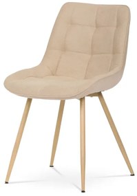 Židle jídelní, krémová látka, kovové nohy, 3D dekor dub