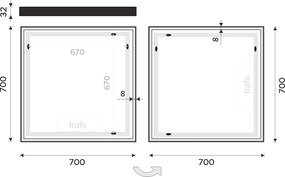 Nimco Čierne LED zrkadlo 700x700 - ZPC 13077-90
