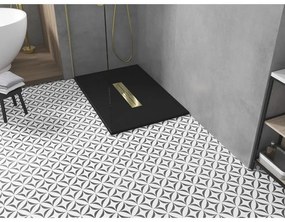 Mexen Toro, SMC obdĺžniková sprchová vanička 100 x 80 cm, čierna, zlatá krytka, 43708010-G