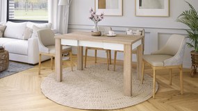 FONTE Dub Sonoma / Biely Mat - KLASICKÝ STÔL DO KUCHYNE/OBÝVACEJ IZBY 110x75 ROZKLADANÝ DO 155 cm!