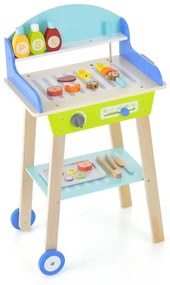 Hračkárska súprava na grilovanie z dreva s rukoväťou a kolieskami a príslušenstvom Detská kuchynka na hranie BBQ