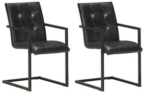Jedálenské stoličky, perová kostra 2 ks, čierne, pravá koža