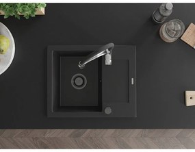 Mexen Enzo, 1-komorový granitový drez 576x465x174 mm a drezová batéria Aster, čierna, 6506-77-73450-07-B