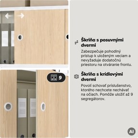 Regál na šanóny s uzamykateľnou skrinkou, kancelársky, otvorené police, kovový biely/dub sonoma, 800x2200x400 mm: ARIEL Eco Design