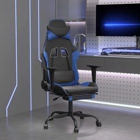 Masážna herná stolička s podnožkou čierna a modrá umelá koža