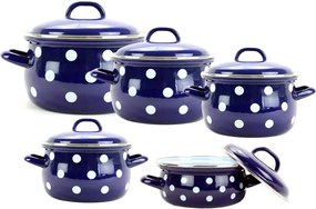 BELIS súprava smaltovaných hrncov modrá s bielymi bodkami 10-dielna