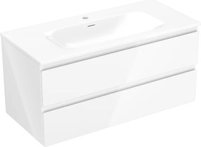 Mexen Orio, kúpeľňová skrinka 100 cm s umývadlom Vela, 2 zásuvky, biela lesklá, 91A10-10047-2-BFF00-W23M00