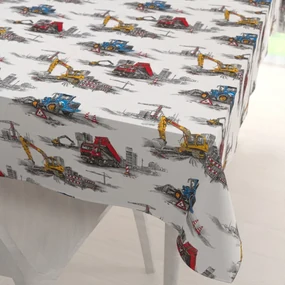 Biante Detský bavlnený obdĺžnikový obrus Sandra SA-578 Nákladiaky a bagre na bielom 80x120 cm