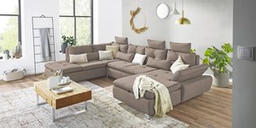 Sedacia súprava Madeira 3B, svetlo hnedá látka, tvar ľavé U