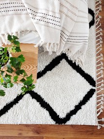 Koberec BERBER CROSS, biely, strapce, Maroko Shaggy