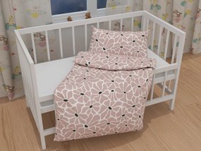 Biante Detské bavlnené posteľné obliečky do postieľky Sandra SA-483 Hnedoružové designové kvety na bielom Do postieľky 90x120 a 40x60 cm