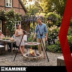 Záhradný gril Kaminer Tripod – trojnožka s nastaviteľným roštom 70 cm