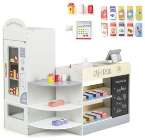 Hracia súprava detského supermarketu s pokladňou a pokladničným automatom a predajným automatom a tabuľou šedá
