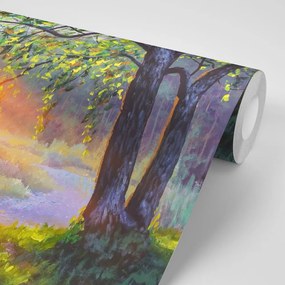 Samolepiaca tapeta východ slnka v lese - 150x100