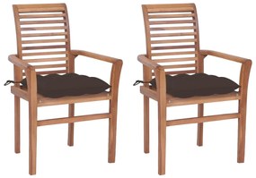 Jedálenské stoličky 2 ks sivohnedé podložky tíkový masív