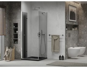 Mexen Lima, sprchový kút so skladacími dverami 80 (dvere) x 80 (stena) cm, 6mm šedé sklo, chrómový profil + slim sprchová vanička čierna + chrómový sifón, 856-080-080-01-40-4070