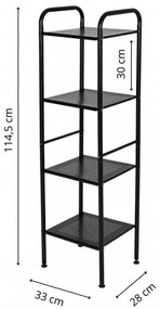 Erga Lexa, kúpeľňový kovový regál so 4 policami 28x33x114,5 cm, čierna matná, ERG-YKA-P.LEXA-4-BLK