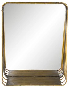 Zlaté retro zrkadlo v kovovom ráme s drevenou poličkou Gold - 34 * 11 * 42 cm