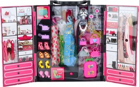 LEAN Toys Ružová šatníková súprava pre bábiky, šaty, topánky, doplnky