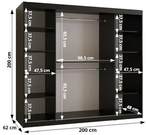 Šatníková skriňa so zrkadlom 200 cm Riana Slimo 2 200 (biela + čierna). Vlastná spoľahlivá doprava až k Vám domov. 1063648
