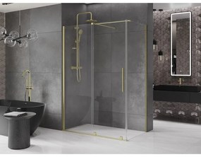 Mexen Velar, sprchový kút s posuvnými dverami 140(dvere) x 70(stena) cm, 8mm číre sklo, zlatá matná, 871-140-070-01-55