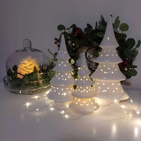 DECOLED Keramický stromeček, 9 x 7,4 x 17,8 cm, teple bílá, 2xLR44