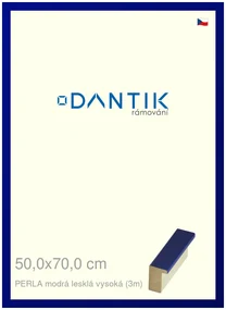 DANTIK rám na obraz 50x70 | PERLA modrá lesklá vysoká (Plexi Čiré)