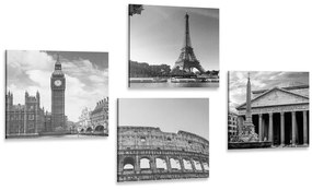 Set obrazov pre milovníkov cestovania v čiernobielom prevedení - 4x 60x60