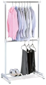 Stojan na šaty dvojramenný s odkladačem, bílá barva, kov / plast, chrom
