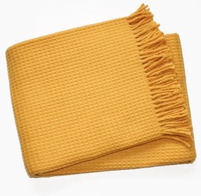 Žltý pléd s vafľovým vzorom Euromant Waffle, 140 x 180 cm