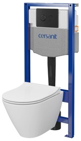 Cersanit City, System50 PNEU podomietkový rám + závesná wc misa City Oval CleanOn + čierne tlačidlo Circle, S701-763