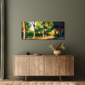 Obraz lesa v letnom slnku, maľba (120x50 cm)