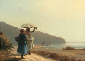 Obraz - Camille Pissarro, Two Women Chatting by the Sea, St. Thomas, reprodukcia (70x50 cm)