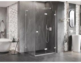 Mexen Lunar-F L, pravý sklápací sprchový kút 95 x 70 cm, 8mm číre sklo, biely profil, 836L-095-070-20-00-P