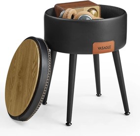 Taburetka s úložným priestorom a stolíkom, 44,4x32cm, čierna