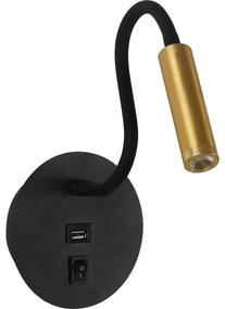 Brilagi -LED Flexibilná nástenná lampa s USB portom MAYA LED/3W/230V čierna/zlatá