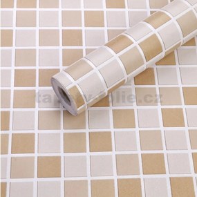 Samolepiace tapety 45 cm x 10 m IMPOL TRADE 9197, mozaika béžová so striebornou škárou, Samolepiace tapety