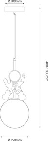 Detské závesné svietidlo Astronaut, 1x biele plastové tienidlo, g