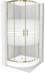 Mexen Rio polkruhová sprchová kabína 90 x 90 cm, pruhy, zlatá + závesný bidet Rio, biela- 863-090-090-50-20-4710