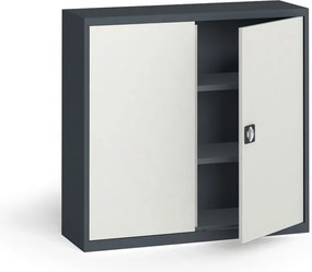 Plechová policová skriňa METAL, 1150 x 1200 x 400 mm, 2 police, grafit / sivá