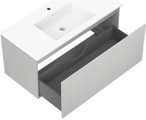Mexen Rivel, kúpeľňová skrinka 100 cm s umývadlom Otis, 1 zásuvka, drážkovaná, sivá matná/biela, 91A20-10047-1-BF62-W18M01
